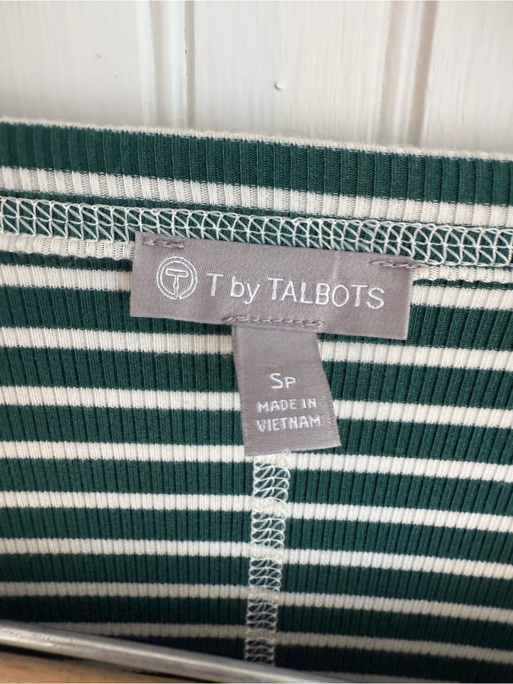 T by Talbots Green and White Striped Henley Small Petite - Picture 2 of 5